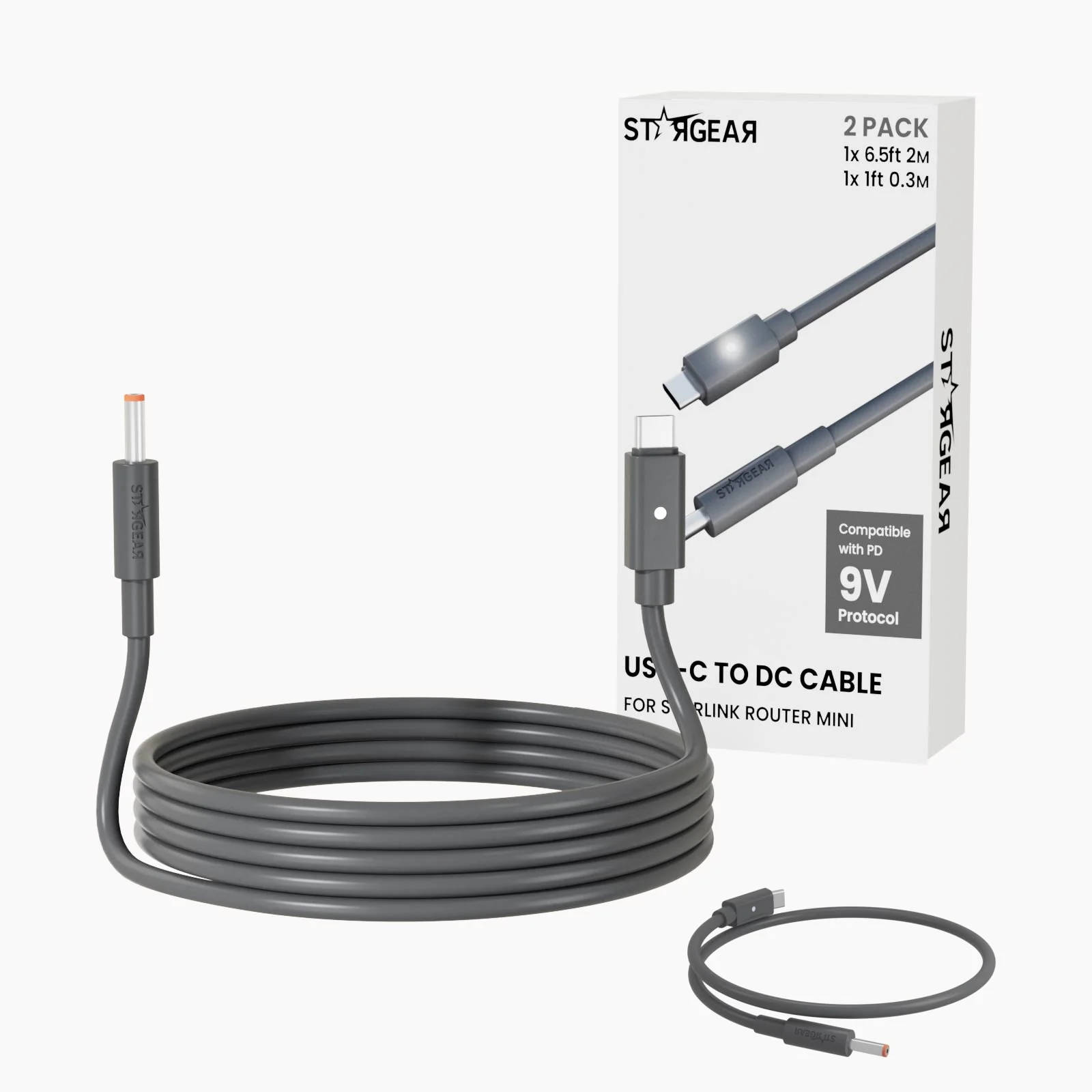 Starlink Router Mini Cable – 2 Pack (1FT + 6.5FT) USB-C to DC Power Cable Compatible with Starlink Mini Router, Plug and Play PD 9V Compatible Replacement for Starlink Internet Kit